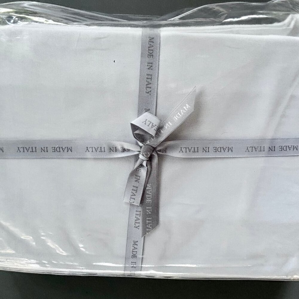 Tessitura Toscana Telerie KING SIZE Sheet Set Green Silk Cuff Percale Cotton - Picture 5 of 6